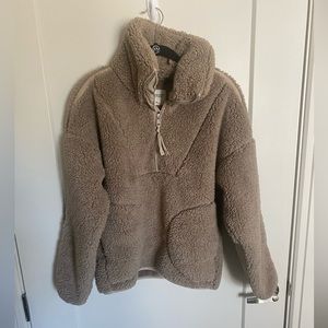 Abercrombie Beige Utility Sherpa Half-Zip Sweatshirt